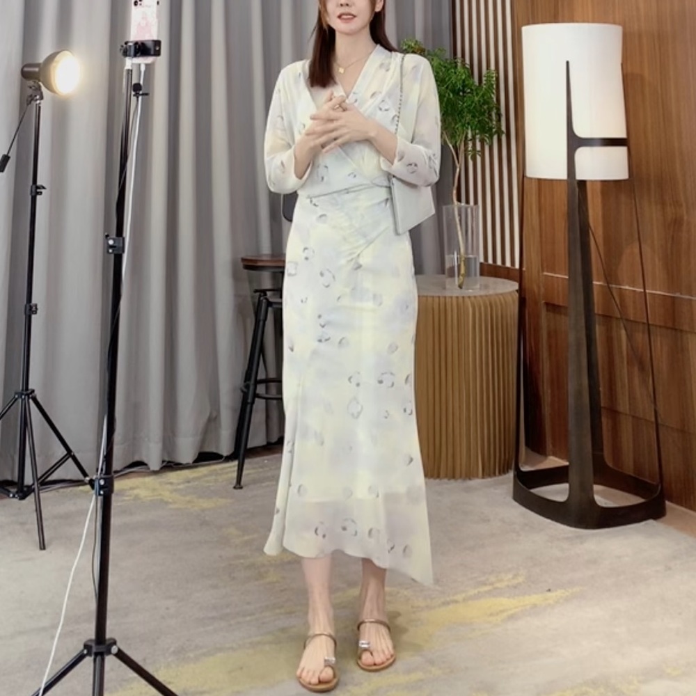 Japanese style wrap midi dress